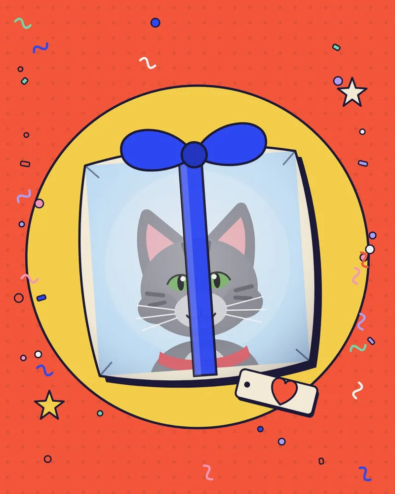 Illustration of a cushion tied with a blue ribbon and a heart gift tag